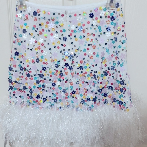 NWT ASOS EDITION ditsy floral sequin mini skirt with faux feather hem US 0 - Picture 8 of 9